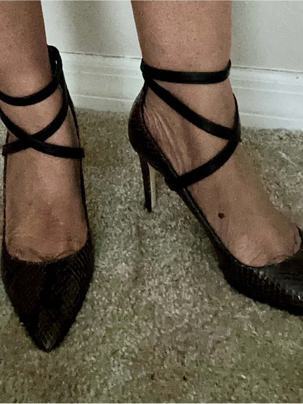 Michael Kors Brown Snake-Embossed Pointed-Toe Stiletto Heels